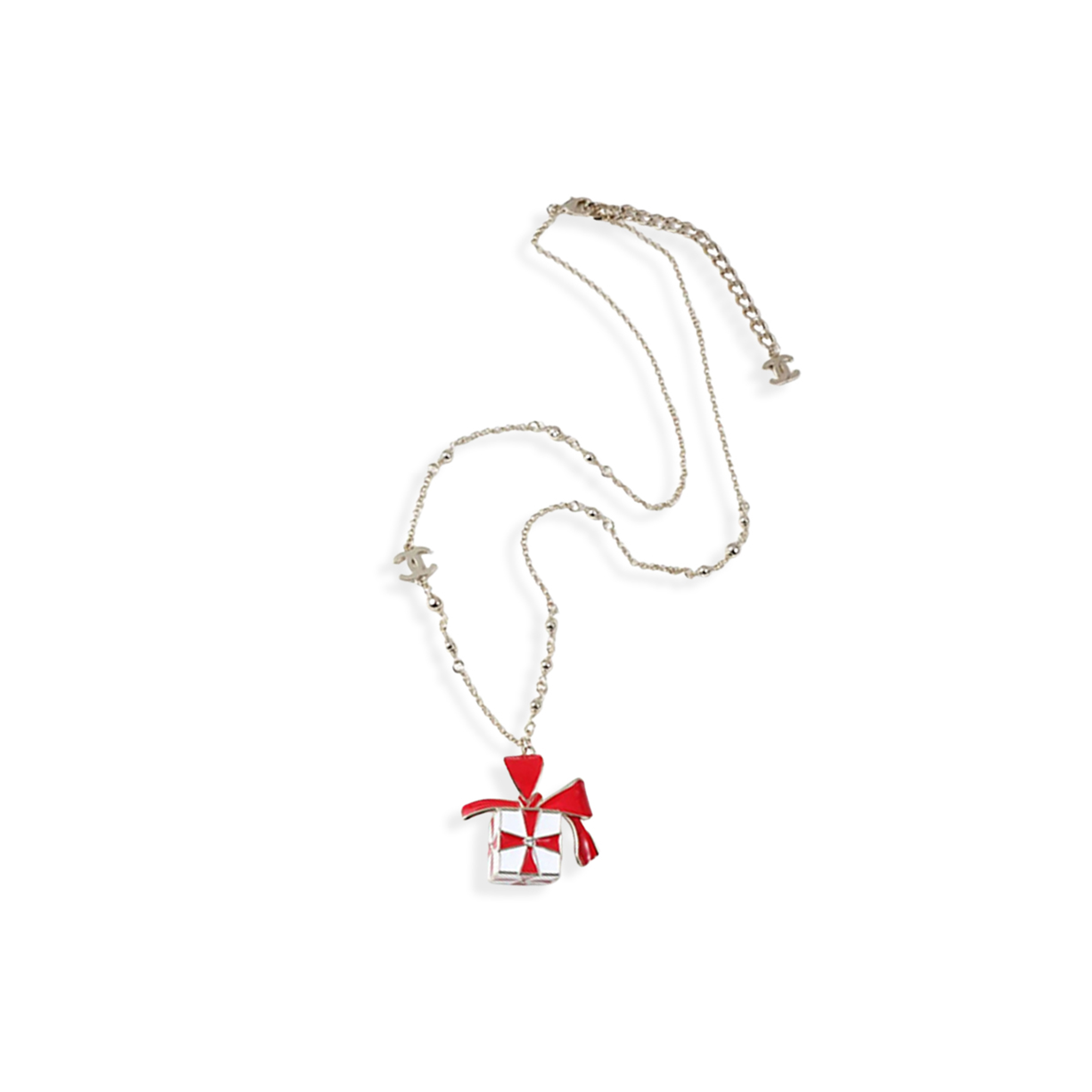 CHANEL CHRISTMAS LIMITED EDITION GOLD DOUBLE C RED GIFT BOX NECKLACE 